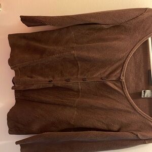 Brown sweater buttons three-quarter sleeve hundred percent cotton extra large
